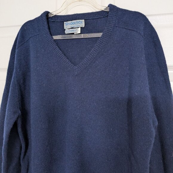 Vintage Findochty Bay Street Sweater Mens Size Large Blue Wool Acrylic V Neck - Picture 2 of 9